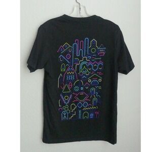 Meow Wolf Santa Fe Black Neon Geometric Graphic T-Shirt Small Cotton